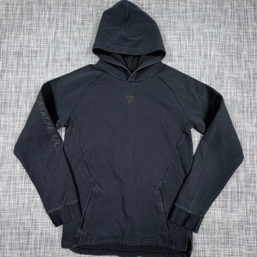 Under Armour Boys Project Rock ColdGear Black Fleece Hoodie Loose Fit Youth XL